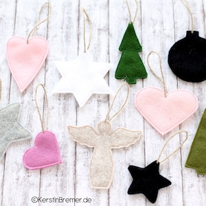 ITH embroidery file winter decoration set 10x10 trailer | In The Hoop embroidery pattern star, heart, angel, fir tree, bauble Christmas & Advent