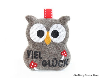 ITH Embroidery File Owl Good Luck 10x10 (4x4) Embroidery Design - Pendant, Keychain, Soft Toy, Stuffed Toy, Pocket Tree