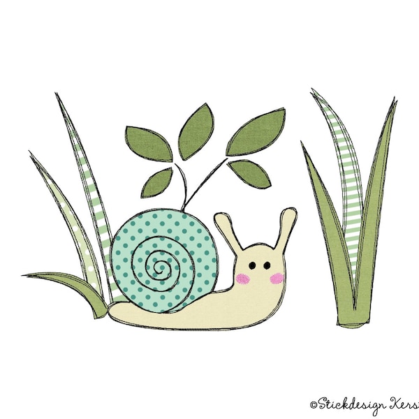 Embroidery File Snail in the Grass 13x18 (5x7) Doodle Application Embroidery Pattern