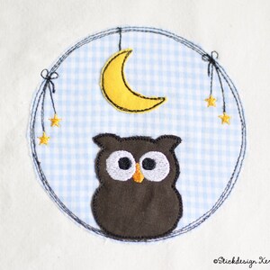 Embroidery file Owl Button 10x10 (4x4) Moon & Stars - Doodle Frame Wreath Application,