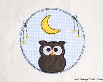 Embroidery file Owl Button 10x10 (4x4) Moon & Stars - Doodle Frame Wreath Application,