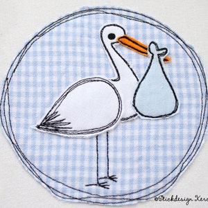 Embroidery file Storch 10x10 4x4 Doodle Application Embroidery Pattern Button / Frame with Rattle Stork image 1