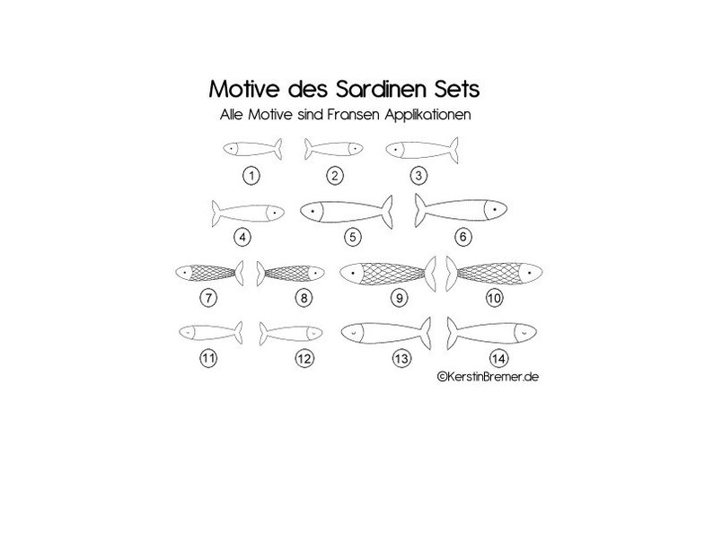 Stickdatei Sardine Set 10x10 Doodle Applikation Stickmuster Fische Bild 8