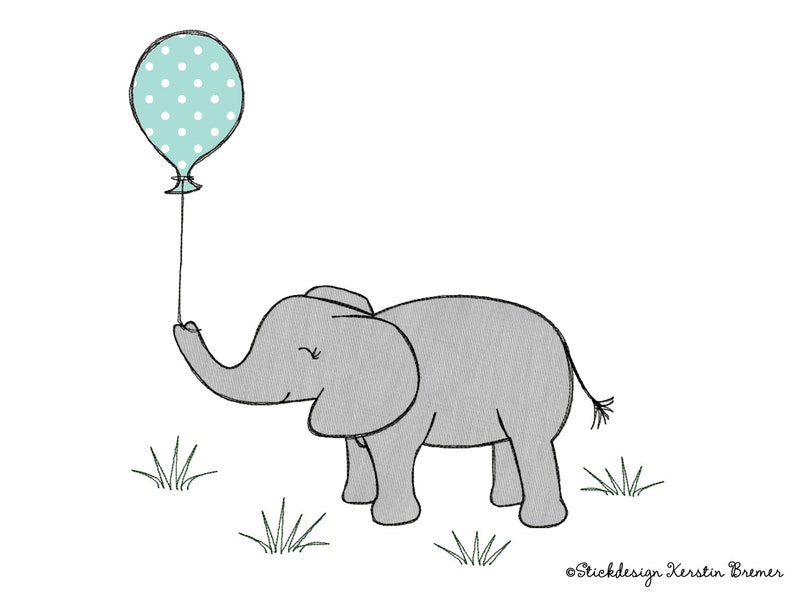 Stickdatei Elefant mit Luftballon 13x18 5x7 Doodle Applikation Stickmuster Elefantenbaby mit Ballon Bild 1
