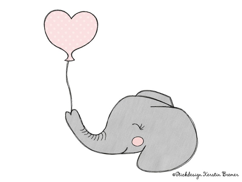Stickdatei Elefant mit Luftballon 13x18 5x7 Baby Elefanten Stickdatei Elefant mit Luftballon 13x18 5x7 Baby Elefanten