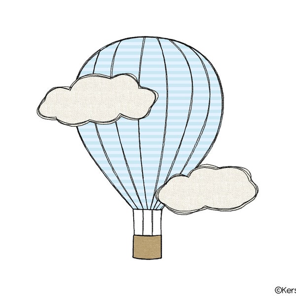 Embroidery File Hot Air Balloon with Clouds 13x18 (5x7) Balloon Doodle Application Embroidery Pattern