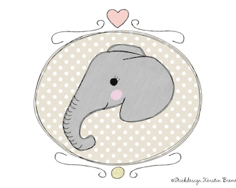 Archivo de bordado elefante botón 10x10 (4x4) Patrón de bordado de la aplicación Doodle