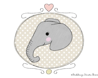 Stickdatei Elefant Button 10x10 (4x4) Doodle Applikation Stickmuster