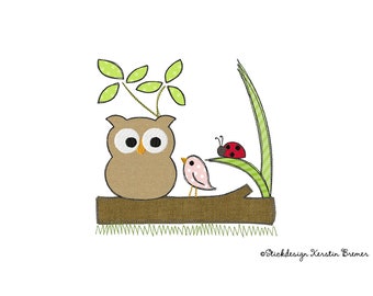 Embroidery file owl in spring 10x10 (4x4) Doodle application embroidery pattern