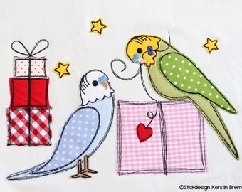 Archivo de bordado Budgie Christmas 18x30 (7x12) Aplicación Doodle Patrón de bordado