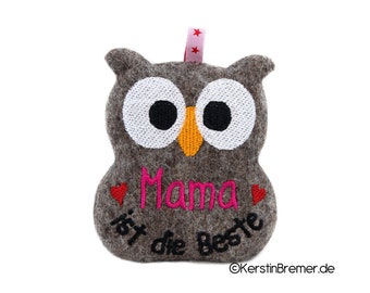 ITH bordado archivo búho "Mama ist die Beste" colgante/llavero para el día de la madre