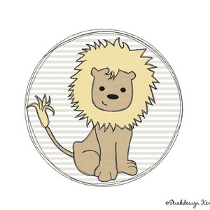 Embroidery file Lion Button 10x10 4x4 Doodle frame, wreath application, safari, jungle, big cat image 1