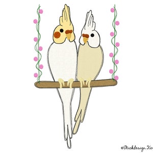 Embroidery File Nymph Parakeet Swing 13x18 (5x7) Doodle Applique Embroidery Pattern - Parakeet, Parrot, Bird