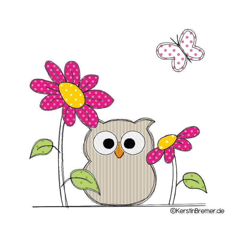 Embroidery file owl with flowers 13x18 5x7 Doodle application embroidery pattern image 1