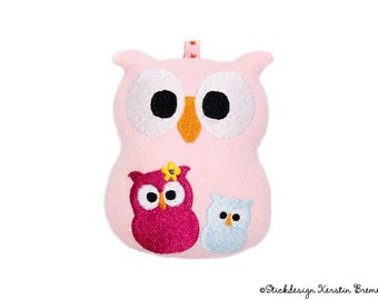 ITH Embroidery File Owl with Children 10x10 (4x4) - Pendant, Cuddly Toy & Decoration