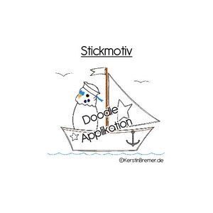 Stickdatei Wellensittich Matrose 13x18 5x7 maritime Doodle Applikation Stickmuster Sittich, Vogel mit Schiff Bild 2