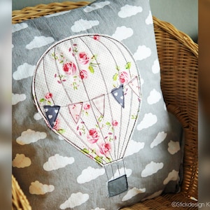 Embroidery file hot air balloon with pennant chain 13x18 (5x7) balloon doodle application embroidery pattern with pennant