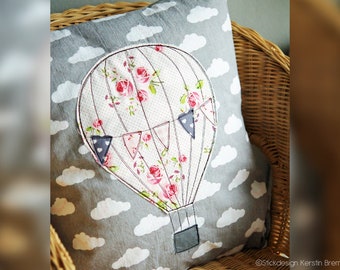 Embroidery file hot air balloon with pennant chain 13x18 (5x7) balloon doodle application embroidery pattern with pennant