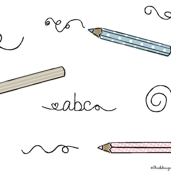 Embroidery File Set Pen 10x10 (4x4) - 9 Doodle Applique Embroidery Pattern Colored Pencil, Pencil