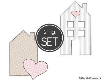 House Embroidery File Set 13x18 (5x7) Doodle Application Embroidery Pattern - House Outline with Heart