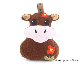 Fichier de broderie ITH vache 13x18 (5x7) - pendentif, porte-clés, doudou & décoration