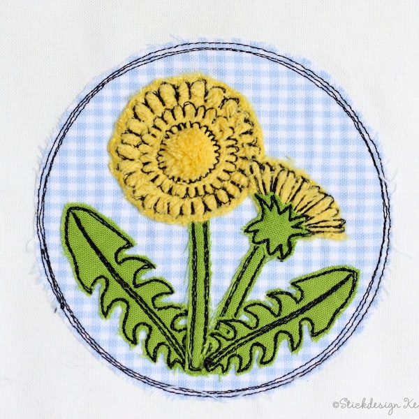 Embroidery File Dandelion Button 10x10 (4x4) Doodle Applique Embroidery Pattern - Flower, Pusteblume,