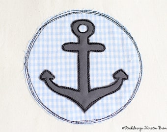 Doodle embroidery file anchor button 13x18 | Maritime applique embroidery pattern