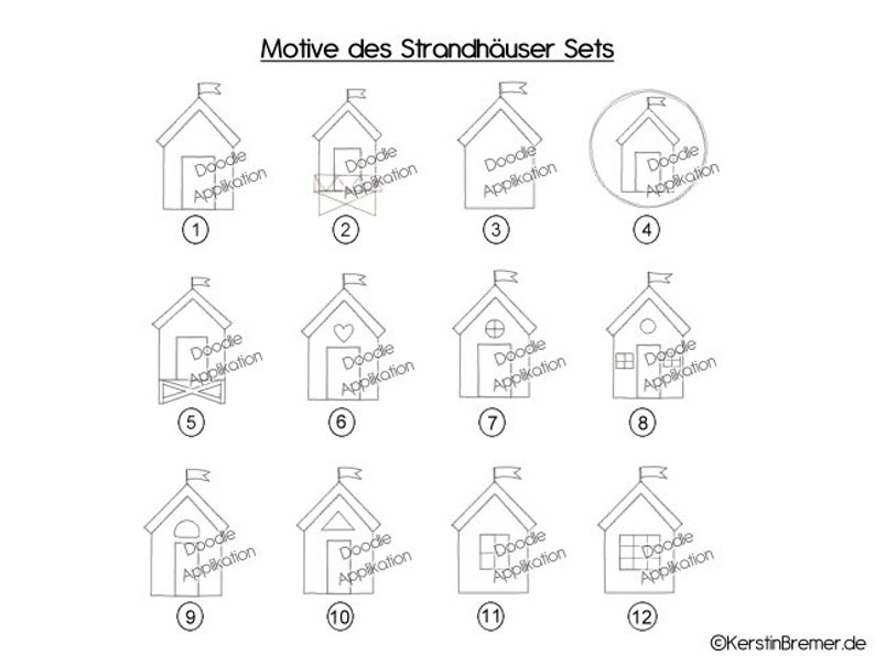 Stickdatei Strandhaus Set 13x18 5x7 Maritime Doodle Applikation Stickmuster Bild 2