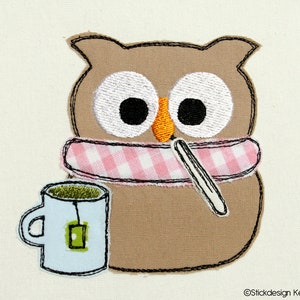 Embroidery File Sick Owl 13x18 (5x7) Doodle Application Embroidery Pattern - Cold, Flu, Good Recovery