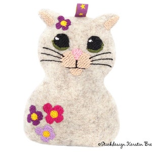 ITH embroidery file cat with flowers 10x10 (4x4) - In The Hoop embroidery pattern for embroidery machines - pendants, key rings, cuddly toys & decoration