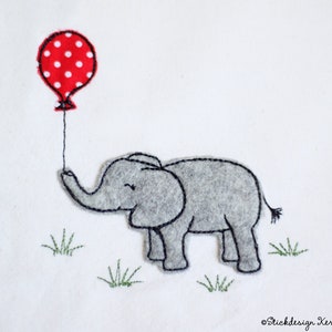 Stickdatei Elefant mit Luftballon Niedliches Elefantenbaby Doodle Applikation Stickmuster Stickdesign für Kinder & Erwachsene Bild 3