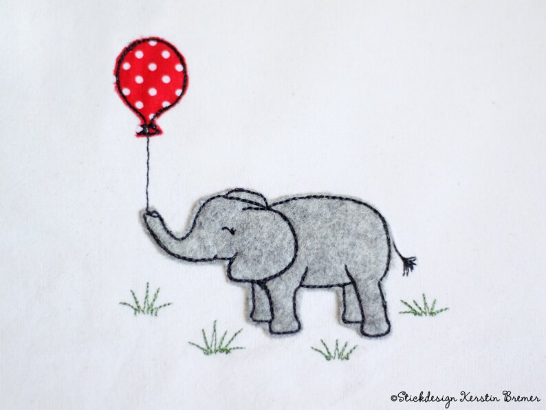 Stickdatei Elefant mit Luftballon Niedliches Elefantenbaby Doodle Applikation Stickmuster Stickdesign für Kinder & Erwachsene Bild 3