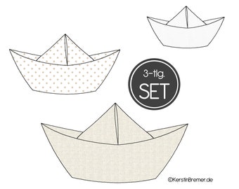Embroidery file paper boat 13x18 (5x7) set - 3 maritime doodle application embroidery patterns - boat, ship,