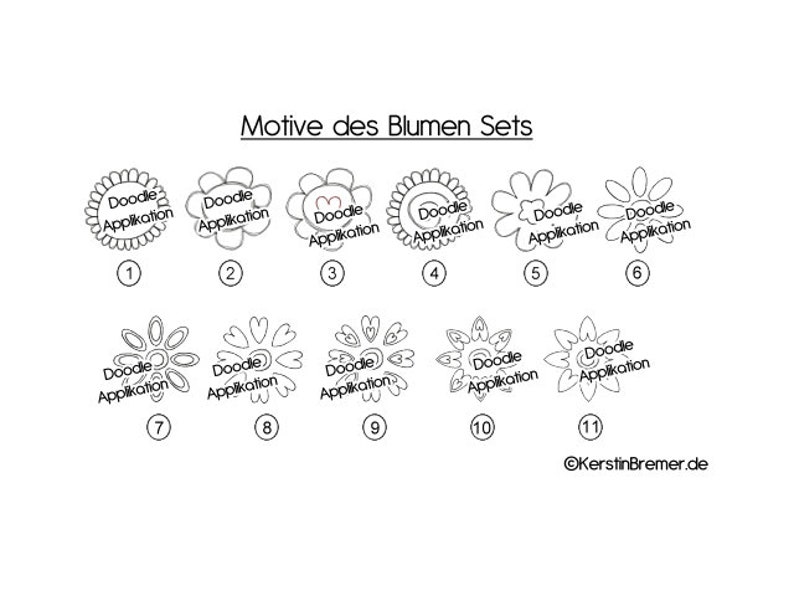 Stickdatei Blumen Bundle 10x10 4x4 Blümchen Doodle Applikation Stickmuster Blüten, Blumenkopf Maschinenstickerei Bild 2