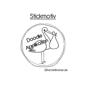 Embroidery file Storch 10x10 4x4 Doodle Application Embroidery Pattern Button / Frame with Rattle Stork image 2