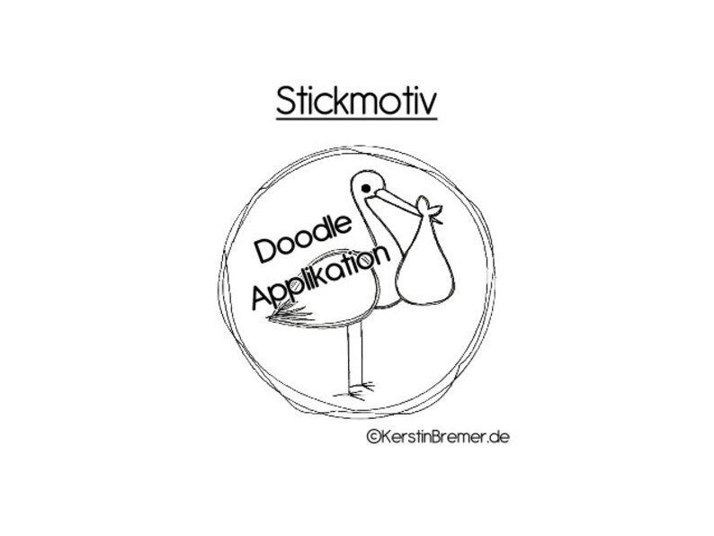 Embroidery file Storch 10x10 4x4 Doodle Application Embroidery Pattern Button / Frame with Rattle Stork image 2