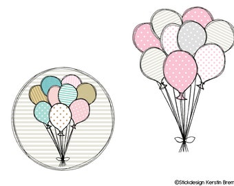 Stickdatei Luftballons Set 10x10 Doodle Applikation Stickmuster, Stickdesigns Ballons, Maschinenstickerei Geburtstag, Kindergeburtstag