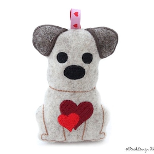 ITH Embroidery File Dog 10x10 (4x4) with Hearts - Pendant, Keychain, Stuffed Animal & Decoration