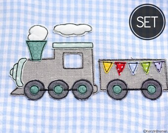 Embroidery File Steam Locomotive Set 10x10 (4x4) Doodle Application Embroidery Pattern - Train, Locomotive with Trailer Pennant Chain