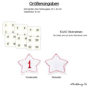 ITH Stickdatei Adventskalenderzahlen Anhänger Set Stern 10x10 für DIY Adventskalender Bild 2