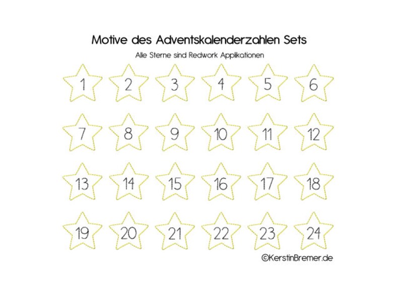 Stickdatei Adventskalenderzahlen Stern Doodle Applikation Adventskalender Zahlen Stickmuster Bild 2