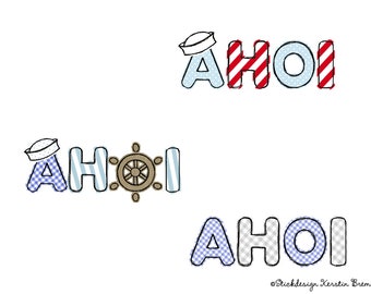 Embroidery file Ahoy Set 10x10 (4x4) - 3 maritime doodle application embroidery patterns