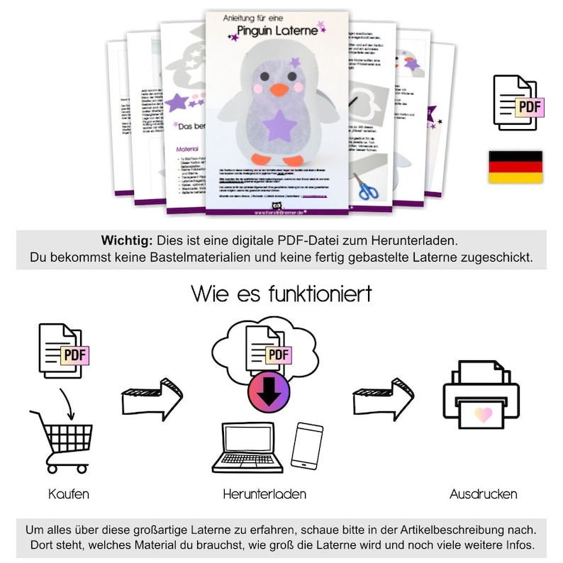 Pinguin Laterne Bastelvorlage inkl. Bastelanleitung zum Download Martinslaterne Vorlage, St. Martin basteln, Laternenfest, DIY Bild 5