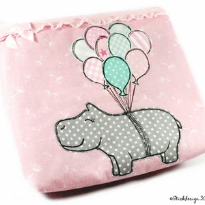 Embroidery file hippopotamus with balloons 10x10 4x4 Doodle application embroidery pattern hippopotamus with balloons image 3