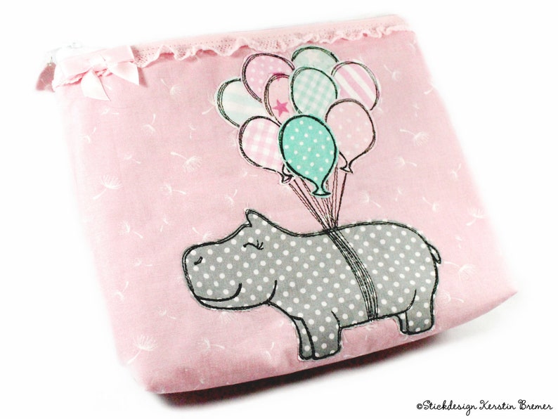 Embroidery file hippopotamus with balloons 10x10 4x4 Doodle application embroidery pattern hippopotamus with balloons image 3
