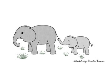 Embroidery File Elephant Parade 13x18 (5x7) Elephant Doodle Application Embroidery Pattern with Baby Elephant