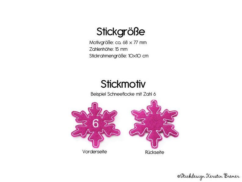 Numéros de calendrier de l'Avent de fichier de broderie ITH flocon de neige Pendentifs de numéros de calendrier de l'avent dans le cerceau Motifs de broderie pour machines à broder image 2