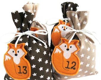 ITH Stickdatei Adventskalenderzahlen Anhänger Fuchs 10x10 (4x4) - Fuchs Adventskalender Zahlen In the Hoop Stickmuster für Stickmaschinen