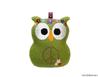 ITH Embroidery File Hippie Owl 10x10 - Pendant, Keychain, Cuddly Toy & Decoration