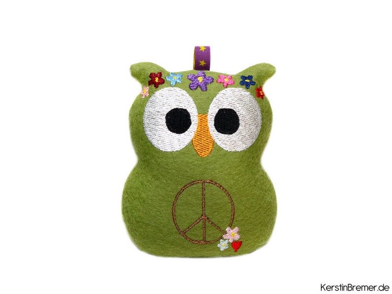 ITH Embroidery File Hippie Owl 10x10 Pendant, Keychain, Cuddly Toy & Decoration image 1